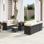 vidaXL Ensemble de canapé de jardin avec coussin 10 Pièces Noir et crème