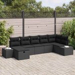 vidaXL Ensemble de canapé de jardin avec coussin 7 Pièces Noir Poly rotin