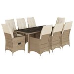 vidaXL Ensemble à manger de jardin et coussins 9 Pièces beige Poly rotin