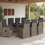 vidaXL Ensemble de repas extérieur 9 pc Gris clair et gris foncé