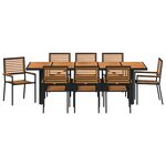 Ensemble de Dîner de Jardin 9 pièces vidaXL Noir Rattan Synthétique Acacia