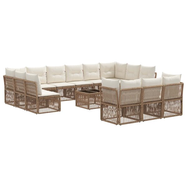 vidaXL Ensemble de canapé de jardin 14 Pièces Beige polyrotin