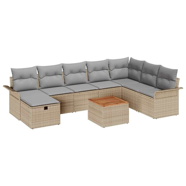 vidaXL Ensemble de canapé de jardin 9 Pièces Beige Poly rotin