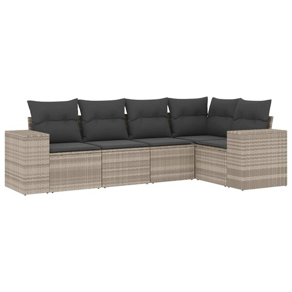 vidaXL Salon de jardin 5 Pièces avec coussins gris clair résine tressée