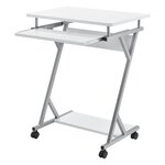 Bureau ordinateur roulant table informatique avec support clavier coulissant avec 4 roulettes MDF 60 cm blanc 03_0001153