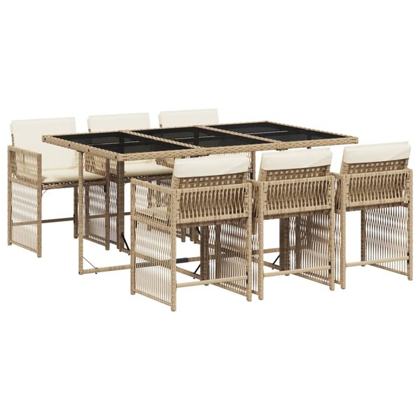 vidaXL Ensemble à manger de jardin et coussins 7 Pièces beige poly rotin