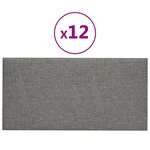 vidaXL Panneaux muraux 12 Pièces Gris clair 30x15 cm Tissu 0 54 m²
