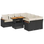 vidaXL Salon de jardin avec coussins 9 Pièces noir résine tressée acacia
