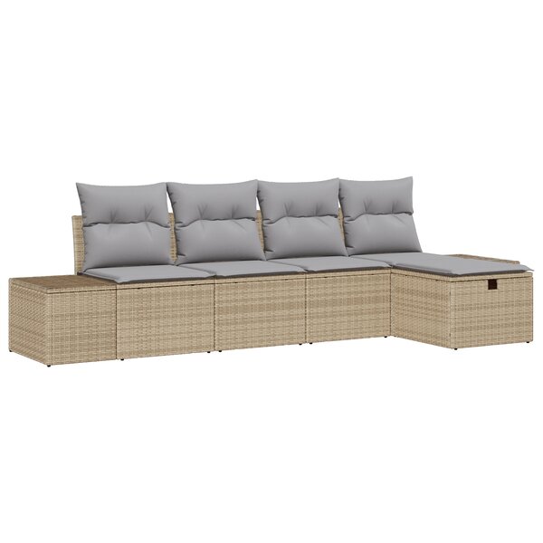 vidaXL Ensemble de Canapé de Jardin 5 Pièces avec Coussins Beige en Poly Rattan