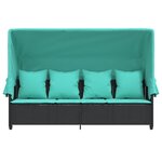 vidaXL Chaise longue avec auvent et coussins noir résine tressée