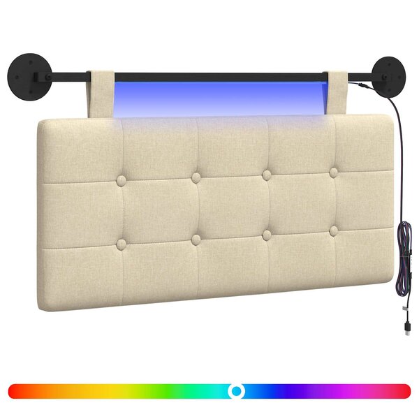 vidaXL Tête de lit suspendue Avec lumière LED Crème Tissu