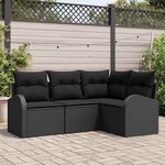 vidaXL Ensemble de canapé de jardin avec coussin 4 Pièces Noir Poly rotin