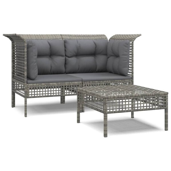 vidaXL Salon de jardin 3 Pièces avec coussins Gris Résine tressée