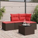 vidaXL Salon de jardin avec coussins 5 Pièces marron résine tressée