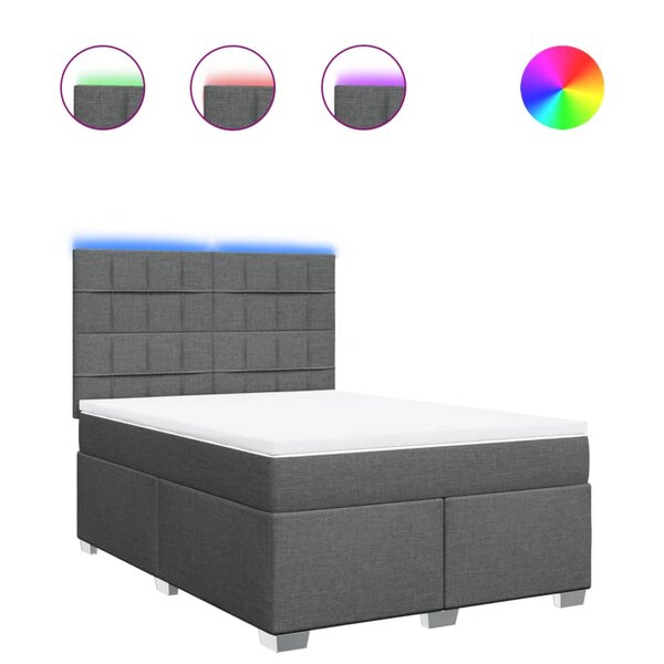 vidaXL Sommier à lattes de lit avec matelas Gris foncé 140x200cm Tissu