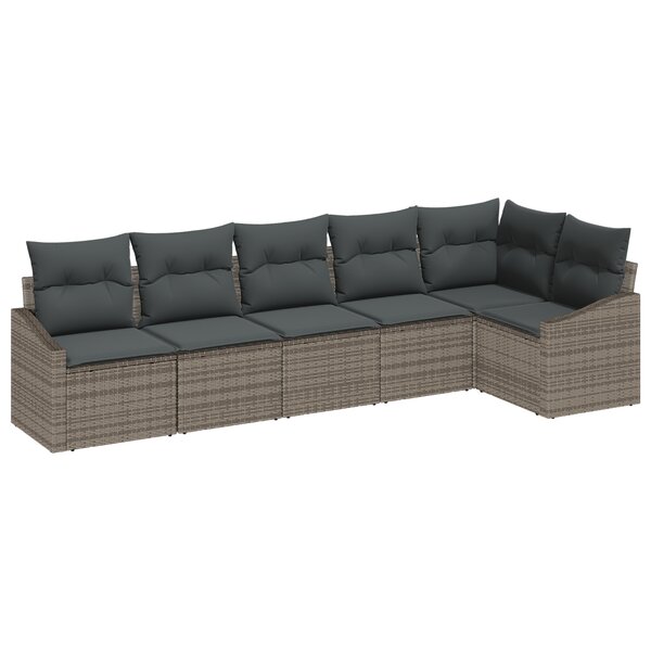 vidaXL Ensemble de Salle à Manger de Jardin 6 pièces avec Coussins Gris en Poly Rotin