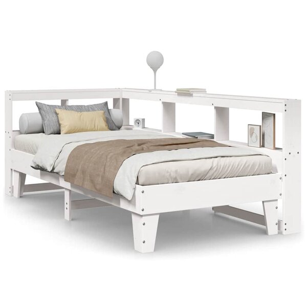 vidaXL Lit bibliothèque sans matelas blanc 90x200cm bois de pin massif