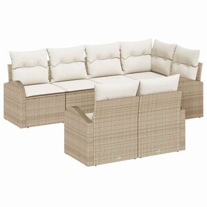 vidaXL Ensemble de canapé de jardin 7 Pièces Beige et blanc polyrotin