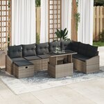 vidaXL Ensemble de Canapé de Jardin de 9 Pièces avec Coussins Gris en Rattan Poly