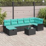 vidaXL Ensemble de canapé de jardin avec coussin 8 Pièces Noir Poly rotin