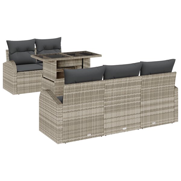 vidaXL Ensemble de Canapés de Jardin de 6 Pièces avec Coussins en Rattan Poly Gris Clair