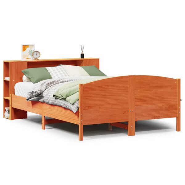 vidaXL Lit bibliothèque sans matelas cire marron 140x200 cm pin massif