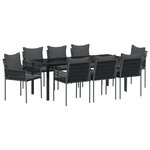 vidaXL Set de salle à manger de jardin 9 pièces avec coussins en poly rattan noir
