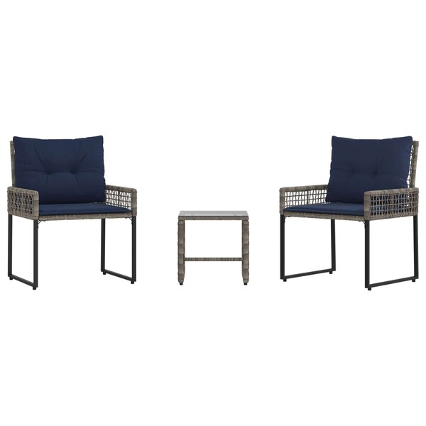 vidaXL Ensemble de meubles d'extérieur 3 Pièces Gris et marine