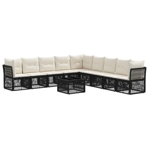 vidaXL Ensemble de canapé de jardin 10 Pièces Noir polyrotin