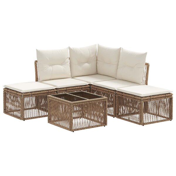 vidaXL Ensemble de canapé de jardin 6 Pièces Beige polyrotin