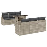 vidaXL Canapé de jardin 7 pièces avec coussins gris clair en rattan poly