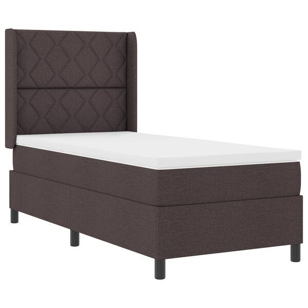 Lit de box spring vidaXL avec matelas et LED Marron foncé 90x200 cm en tissu