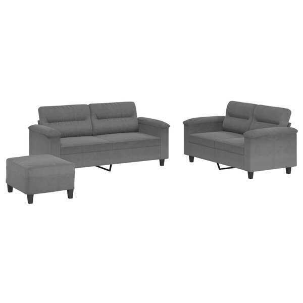 vidaXL Ensemble de canapés 3 Pièces coussins gris foncé tissu microfibre