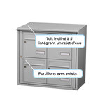 Bloc collectif Leabox 2x2  grade 3  simple face  extérieur  fixation murale  gris clair ral 7035 finition brillante