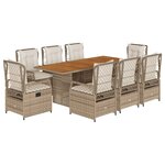 vidaXL Ensemble à manger de jardin et coussins 9 Pièces beige Poly rotin