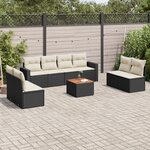 vidaXL Salon de jardin 9 Pièces avec coussins noir résine tressée