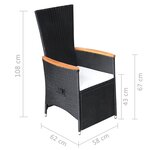 vidaXL Chaise inclinable de jardin 2pc et coussins Résine tressée Noir