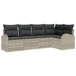 Ensemble de canapé de jardin 5 pièces avec coussins gris clair en poly rotin