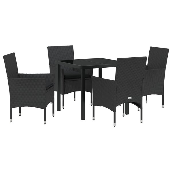 Ensemble de salle à manger de jardin 5 pièces avec coussins en rotin synthétique noir