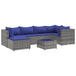vidaXL Salon de jardin 7 Pièces avec coussins Gris Résine tressée