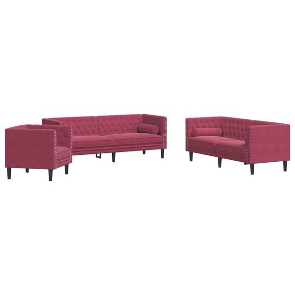 vidaXL Ensemble de canapé Chesterfield et traversins 3 Pièces velours