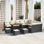 Ensemble de Canapé de Jardin 13 pièces avec Coussins Noir Poly Rattan Acacia
