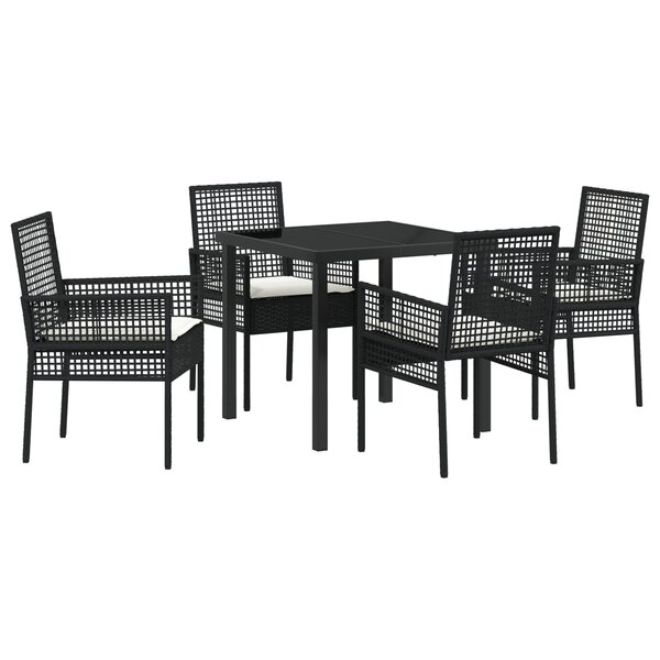 vidaXL Ensemble de salle à manger de jardin 5 pièces avec coussins en rattan poly noir
