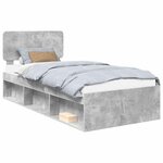 vidaXL Cadre de lit avec tête de lit Gris Béton 90 x 190 cm Pin massif