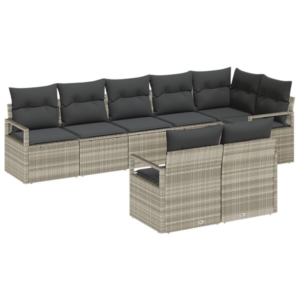 Set de canapé de jardin 8 pièces avec coussins gris clair en rattan synthétique