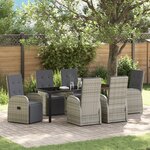 vidaXL Ensemble de salle à manger de jardin 7 pièces avec coussins Gris Poly Rattan