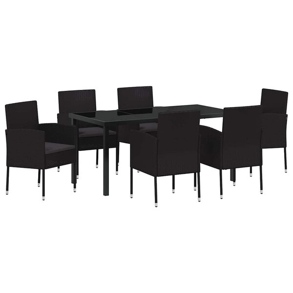 vidaXL Ensemble de salle à manger pour jardin 7 Pièces Noir polyrotin