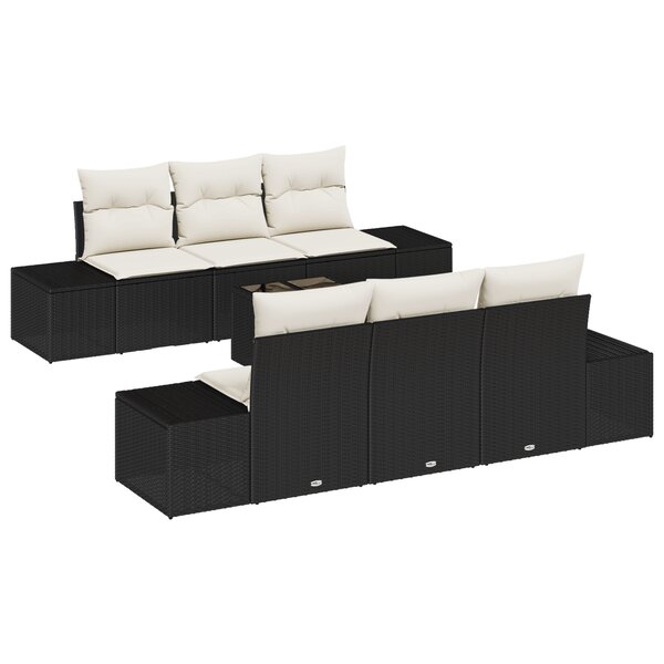vidaXL Ensemble de salon de jardin 7 pièces avec coussins en poly rotin noir
