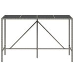 vidaXL Table de bar et dessus en verre gris 180x70x110 cm poly rotin