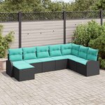 vidaXL Ensemble de Canapés 8 Pièces Noir et turquoise polyrotin